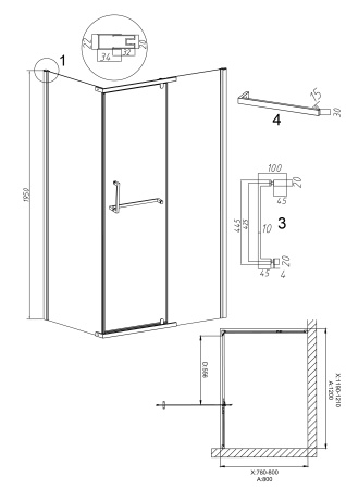 Душевой уголок Grossman Pragma 120.K33.03.1280.21.00 120х80 стекло прозрачное профиль черный без поддона